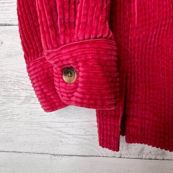 L.L. Bean Shacket Womens Size Medium Hot Pink Corduroy Button Down Cotton Fall - Picture 10 of 16